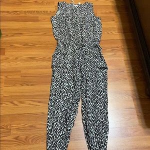 Patterned stretch drawstring jumpsuit